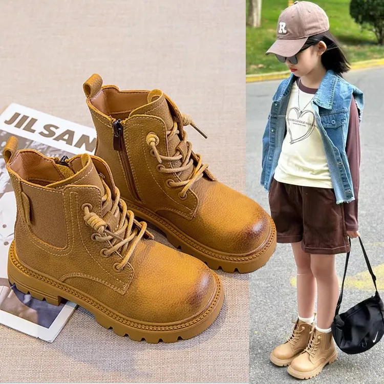 2024秋冬季新款男童马丁靴短靴6-12岁儿童加绒靴子女童靴软底百搭