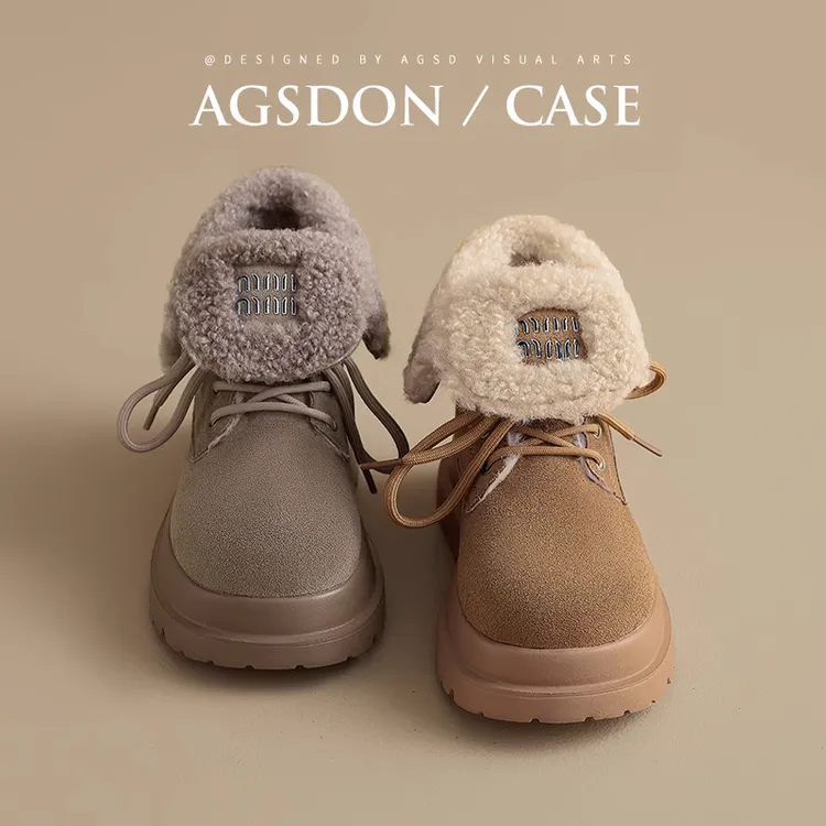 奥古狮登雪地靴女2025新款冬季加绒加厚保暖棉鞋厚底防滑面包短靴