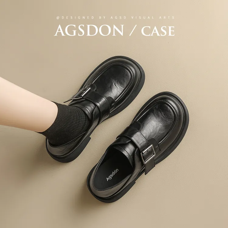 Y奥古狮登厚底乐福鞋女2025爆款百搭黑色英伦风jk休闲通勤小皮鞋Y