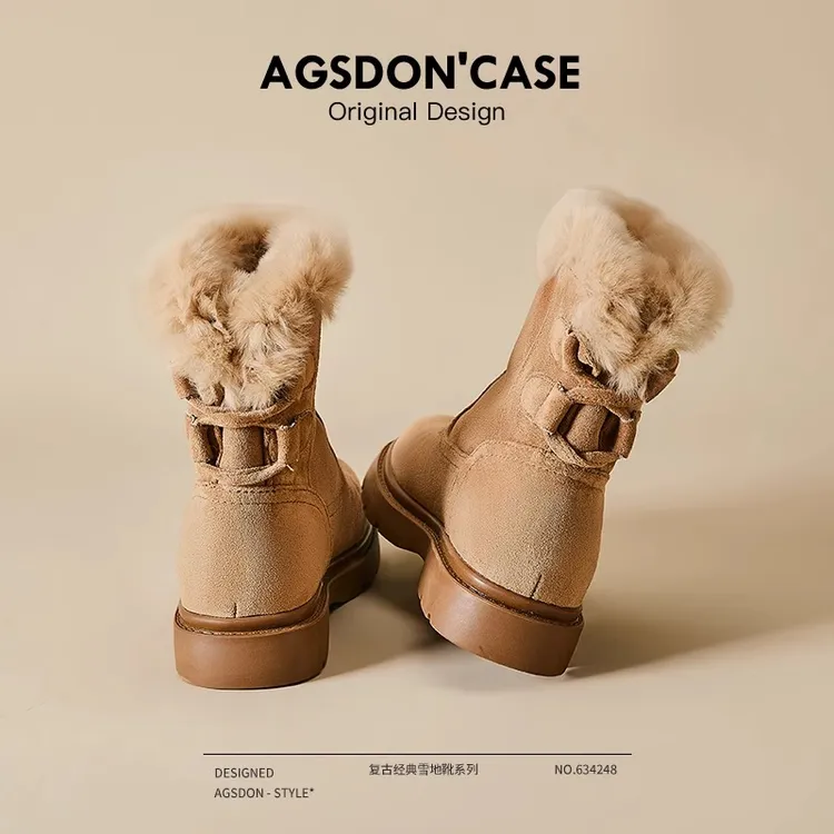 ~奥古狮登雪地靴女2025新款冬加绒厚底防滑网红短靴保暖东北棉鞋W
