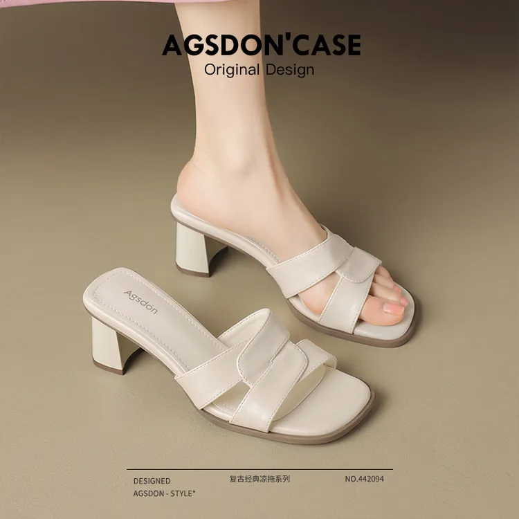 奥古狮登高跟拖鞋女2026新款春季高级感女士凉拖法式温柔风一字拖