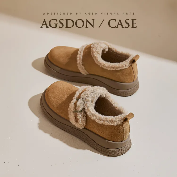 奥古狮登加绒勃肯鞋女2025新款秋冬厚底复古孕妇单鞋乐福鞋雪地靴