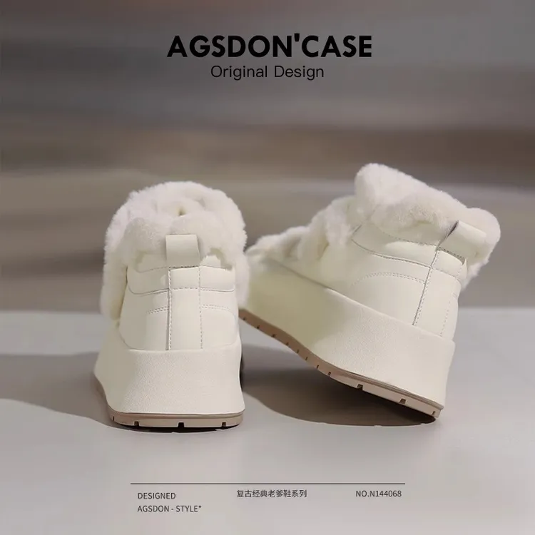 奥古狮登低帮小白鞋女款2025秋冬厚底增高棉鞋加绒加厚雪地靴H