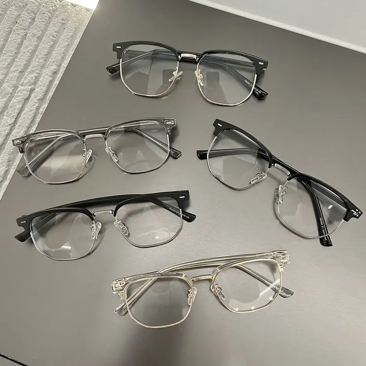 复古半框理工眼镜男黑框文艺学生素颜近视平光镜防蓝光护目眼镜架