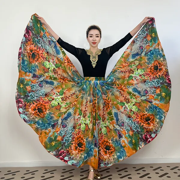 B《钻蝶舞橙》绉花丝3D膨染满铺花半身裙/720大摆/带衬裙