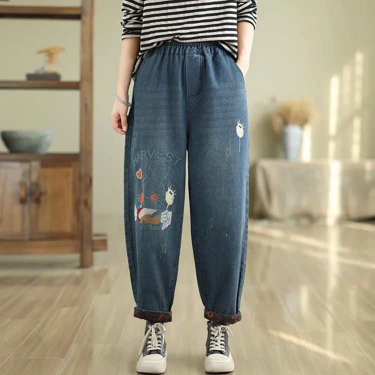 春秋装长裤女装新款牛仔裤宽松休闲哈伦中老年人中年妈妈裤子女裤