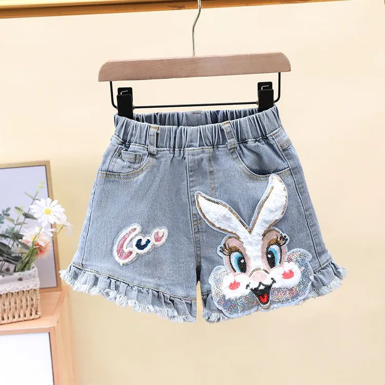 女童牛仔短裤夏季新款儿童五分裤中大童小女孩外穿卡通女童短裤