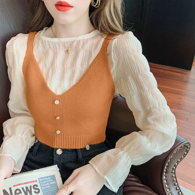 秋冬短款针织马甲吊带背心女设计感小众纯色百搭V领背心别致上衣