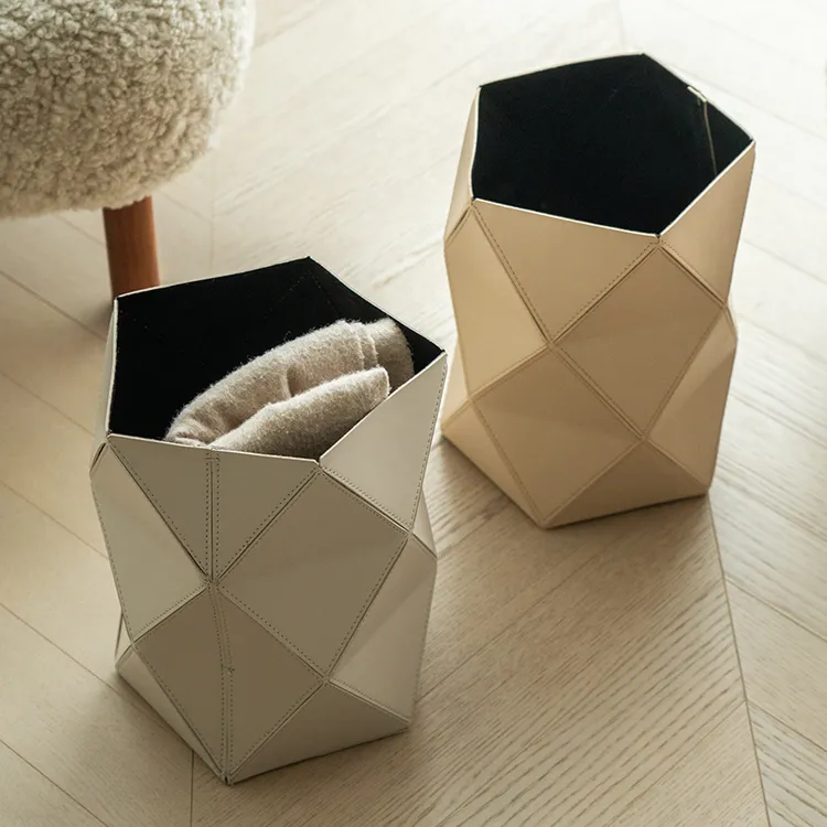 意式简约高级设计师款皮革办公室废纸收纳篓轻奢脏衣篮杂物收纳桶