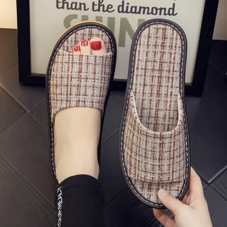 夏季家用布艺防滑拖鞋男女情侣室内居家木地板软底家居凉拖鞋夏天