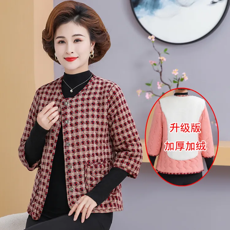 妈妈装秋冬新款马甲中老年女装秋装七分袖外套加厚加绒保暖小棉衣
