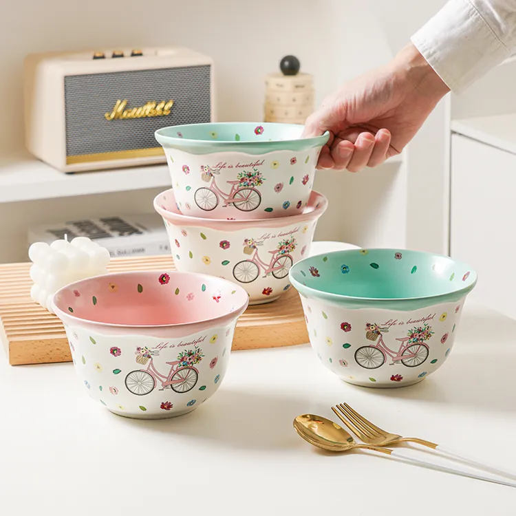 美好生活陶瓷家用饭碗面碗ins风高颜值防烫泡面耐高温汤碗超萌