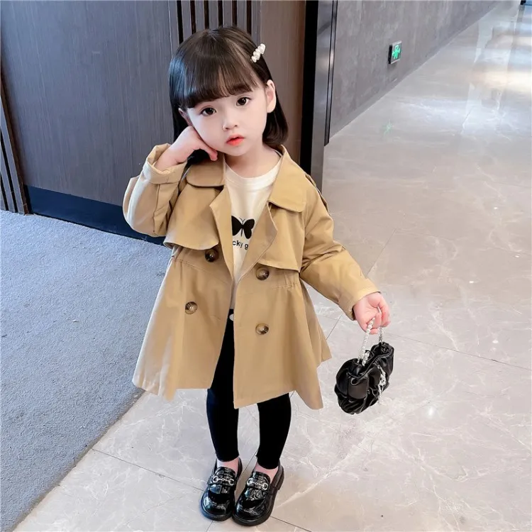 女童风衣中长款英伦小女孩休闲外套2025春装新款儿童服装洋气上衣