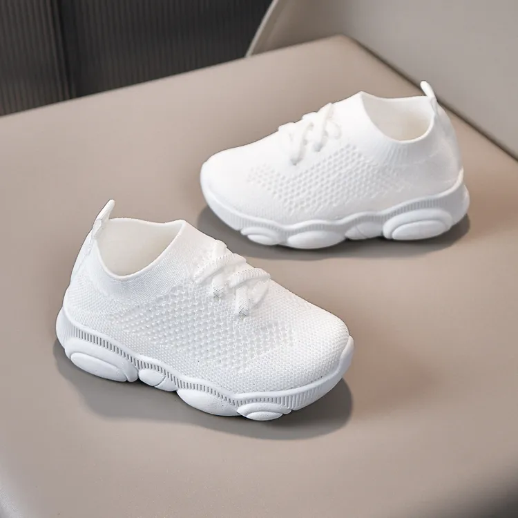 春秋儿童白色飞织袜子鞋软底透气轻便男童女童百搭宝宝休闲袜鞋