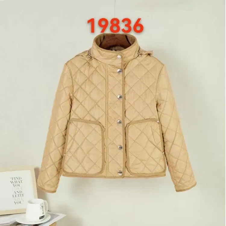 2024秋冬新短款宽松休闲棉衣上新连帽可卸冬季保暖冬款百搭菱形格