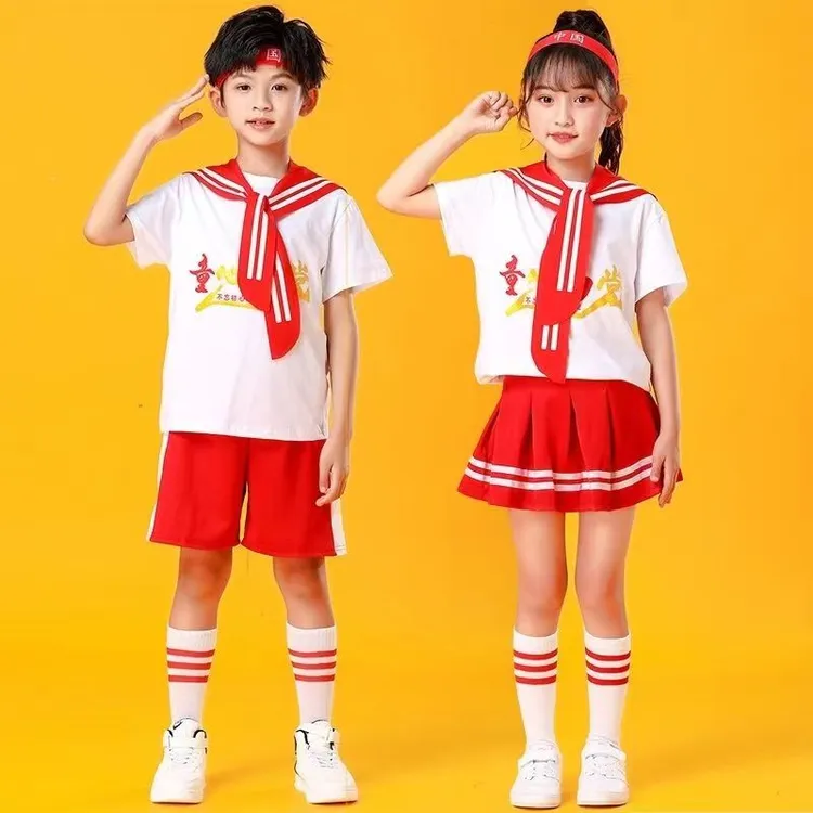 六一儿童啦啦操演出服童心向党中国红歌合唱服中小学生运动会表演