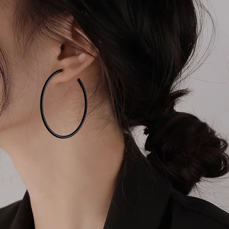 合金耳饰 黑色大耳环圈圈耳环2024年新款爆款潮韩国网红气质耳圈