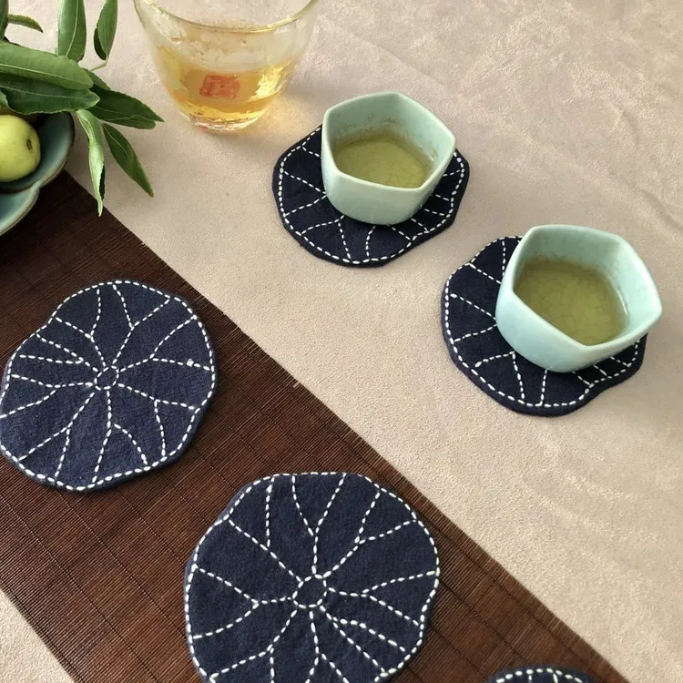 荷叶杯垫 手绣 异形 壶垫 杯垫茶道零配 手作手工
