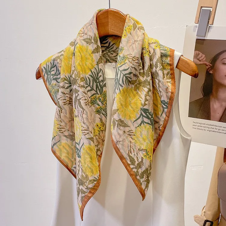 春夏新款文艺森系棉麻手感小方围巾时尚领巾护颈椎围脖百搭头巾