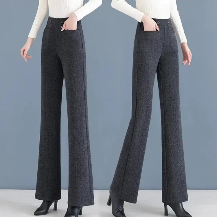 毛呢微喇裤女春秋冬2025新款高腰羊毛显瘦垂感直筒喇叭裤休闲百搭
