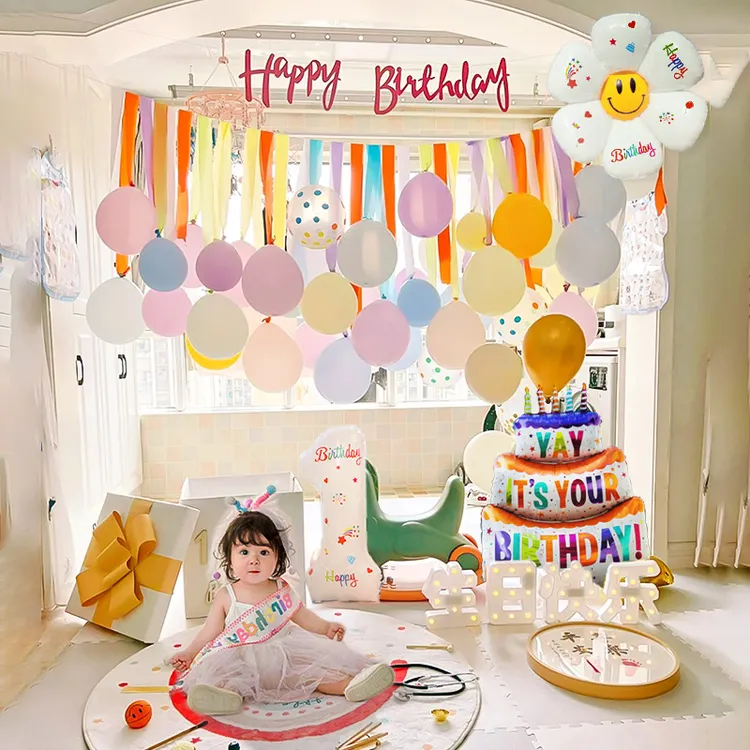 派对背景墙马卡龙气球男女孩宝宝儿童周岁生日布置装饰品气球套装