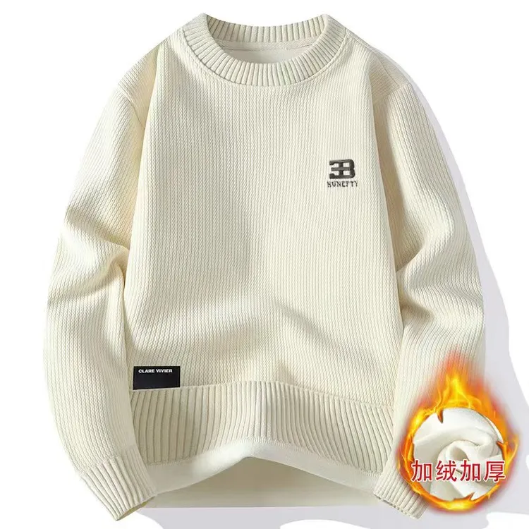 【高品质】秋冬款莫兰绒卫衣男士休闲保暖上衣服加绒加厚针织打底衫