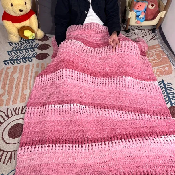 手工diy编织围巾毯子球球盖毯松弛感彩色毯礼物送女生