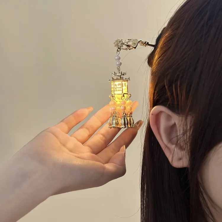 宫灯发簪发光发饰古风发簪DIY材料包生日礼物送女生