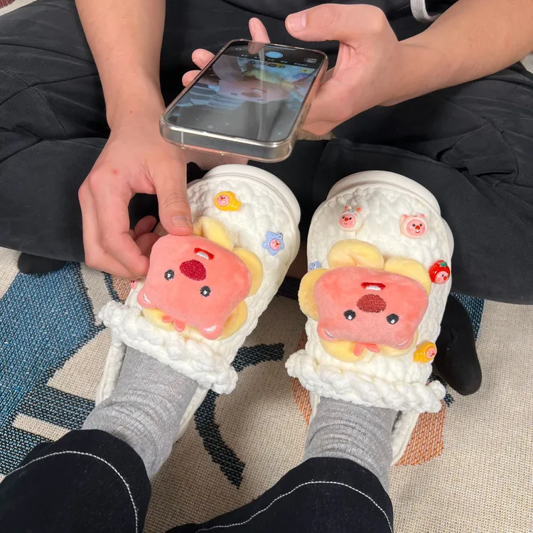 【高质量】小海狸毛绒拖鞋手工diy材料包编织拖鞋送朋友礼物含教程