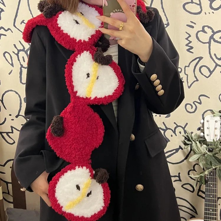 手工DIY编织围巾材料包可爱苹果围巾平安夜圣诞礼物送女生男生