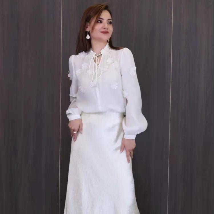 MUBINE 春夏季新款立体花朵系带真丝小衫半裙两件套 2471(特价）