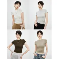 KEIGAN/开间ins爆火冰爽糯感高弹塑身显瘦时髦圆领V领短款T恤夏季