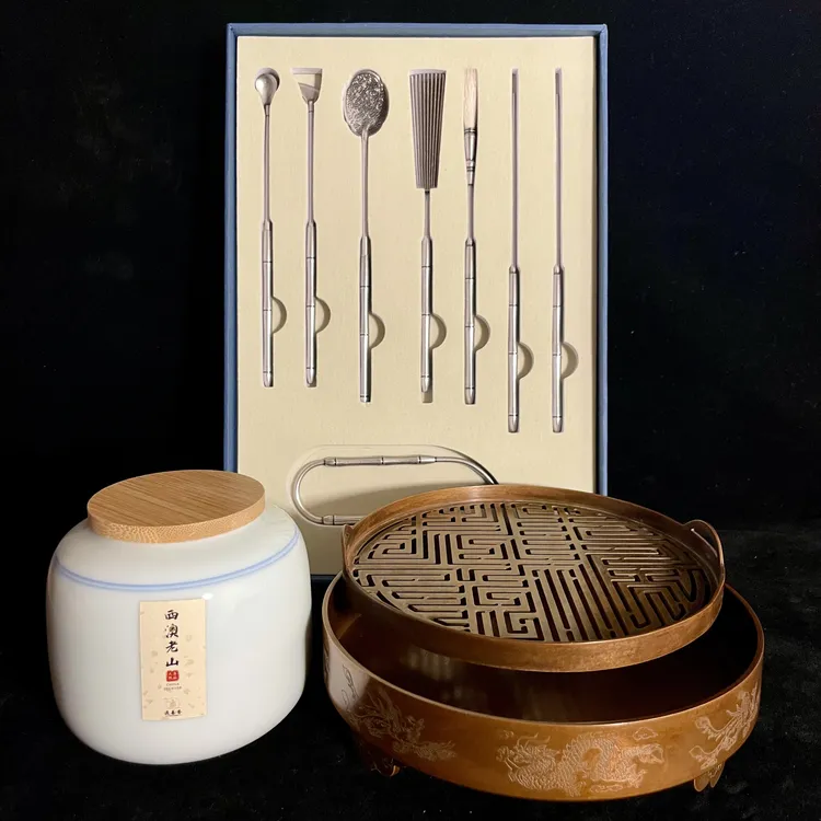 新手打篆套装 荷尖铜柄七件套 打篆工具老银色香道工具全套