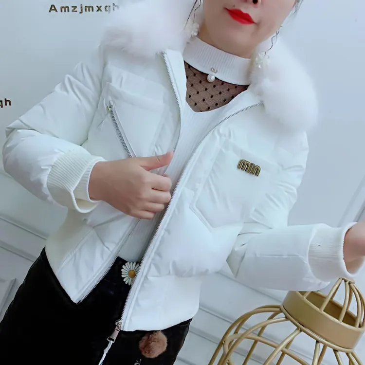 秋冬亮面韩版高端棉服女装短款高腰大毛领加厚高级感时尚保暖外套