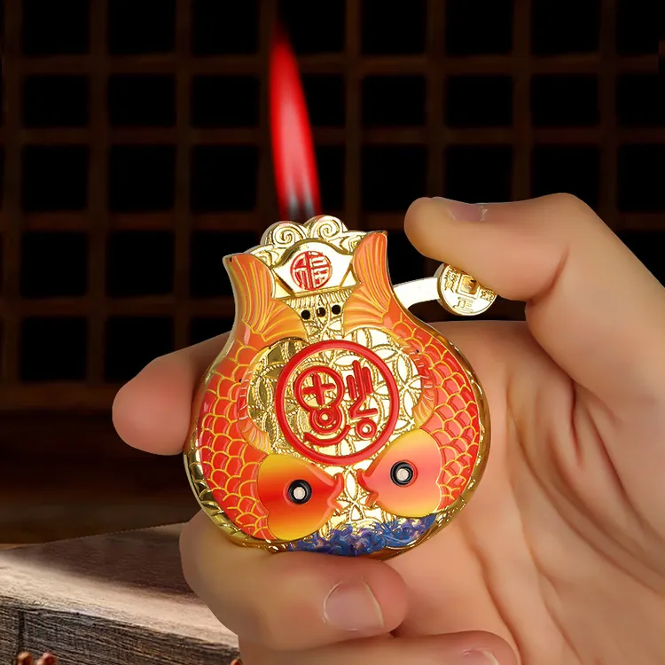 网红爆款年年有余福袋双鲤鱼防风打火机红焰创意高颜值锦鲤打火机