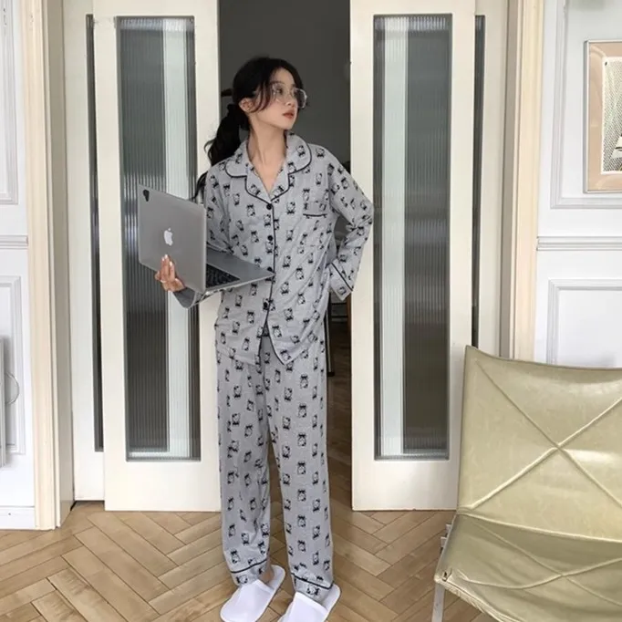 长袖睡衣女秋冬韩版loppy印花上衣早秋女士长裤可外穿家居服套装
