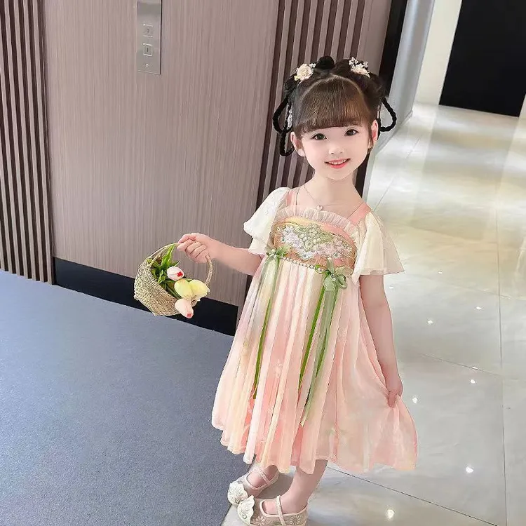 夏款女童汉服连衣裙2024儿童唐装裙子六一演出服小女孩古风连衣裙