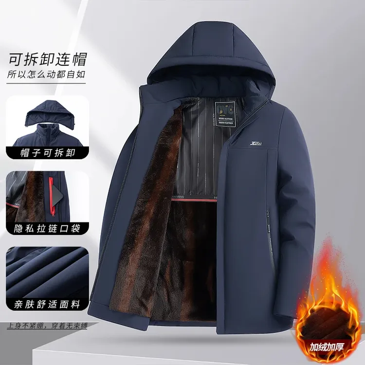 新款男士加绒派克服冬装防寒防风棉服加厚外套保暖中年爸爸装棉袄