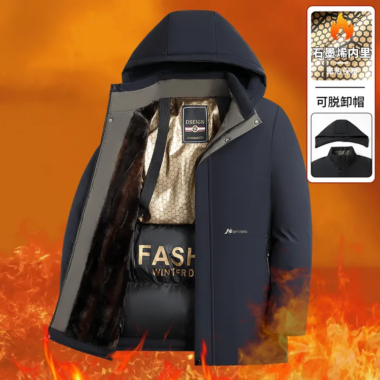 爸爸装派克服冬季男士棉服加绒加厚外套防寒中老年保暖石墨烯棉袄