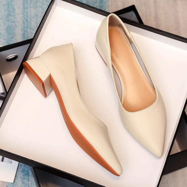 潮牌简约单鞋女2024春秋新款粗跟春季低跟中跟软皮一脚蹬工作鞋女