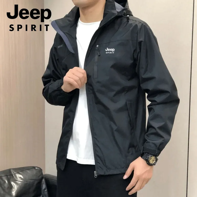 JEEP吉普冲锋衣男春秋季男士宽松大码外套户外多口袋防风防水夹克