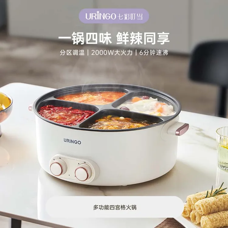 七彩叮当四格鸳鸯火锅家用宿舍6L大容量多功能锅电煮锅电火锅