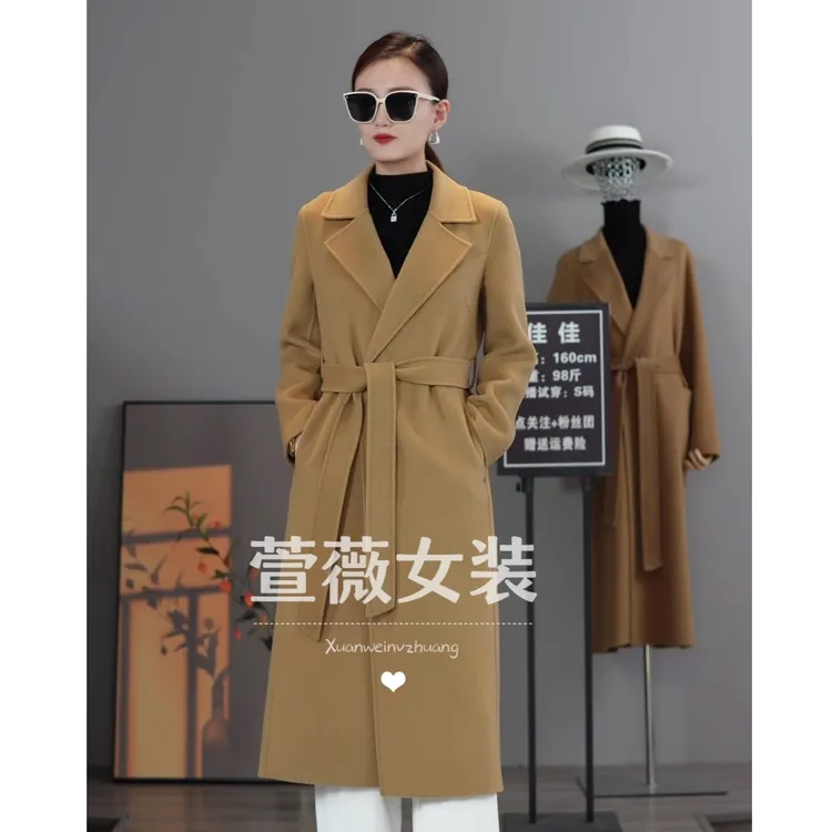 XW-2026双面100%纯羊毛新款修身正肩长款高端气质羊毛大衣外套