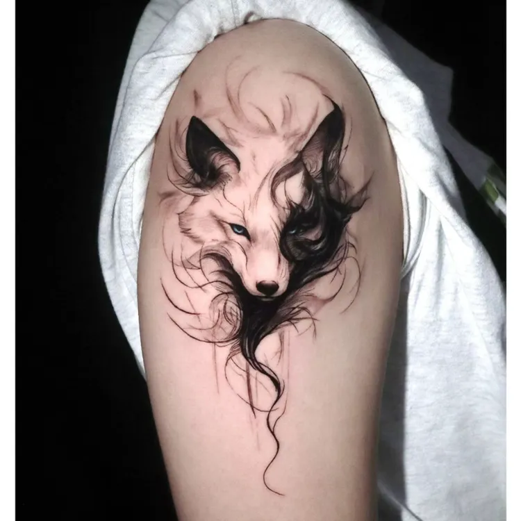 Q-SQH 妖狐草本纹身贴男女款背部花臂半永久防水持久逼真刺青贴纸