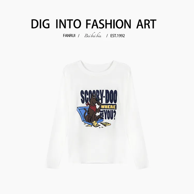 FANRUI/泛芮「萌动心扉 」字母印花休闲宽松百搭长袖T恤女B13150