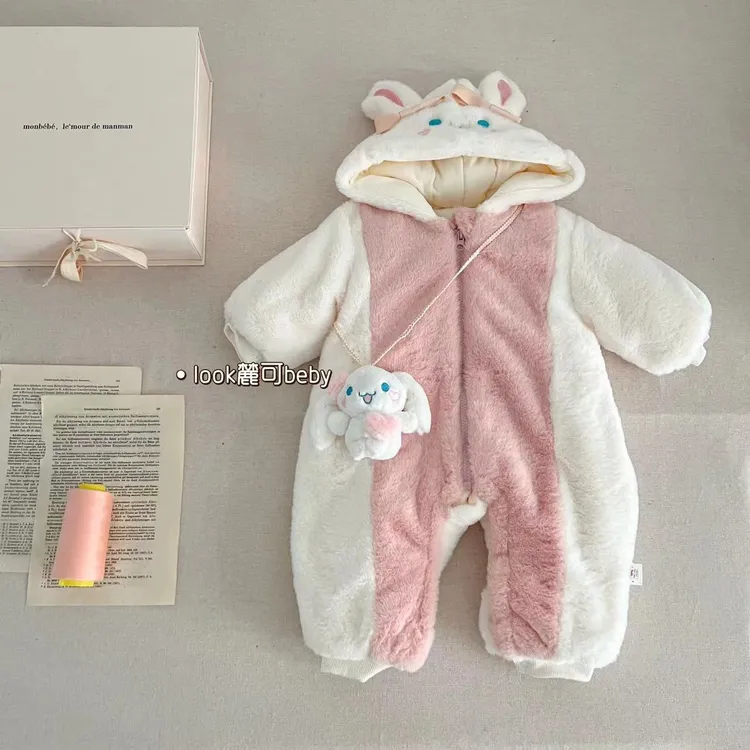 可爱兔子毛毛爬服带小兔子婴童服饰