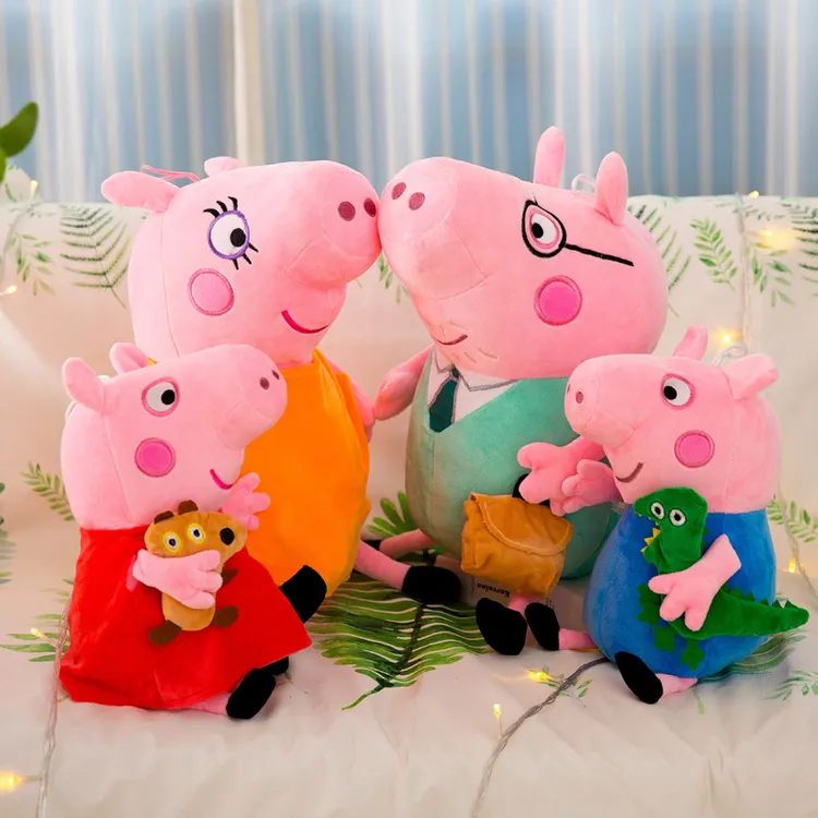 可爱小猪毛绒玩具佩琦公仔佩琪抱泰迪恐龙娃娃玩偶礼物一家四口
