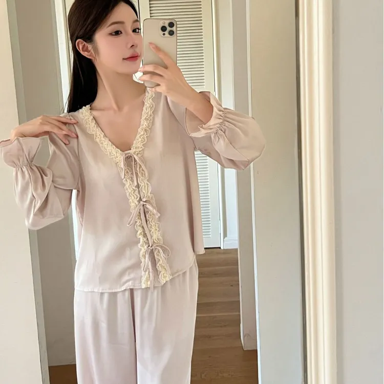 冰丝睡衣女春秋2025新款法式高级感夏季薄款长袖家居服套装可外穿