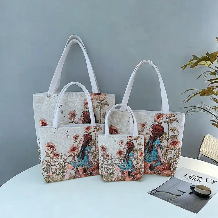 【双面】花田小女孩双面金丝刺绣手提手拎帆布包学生时尚休闲民族风