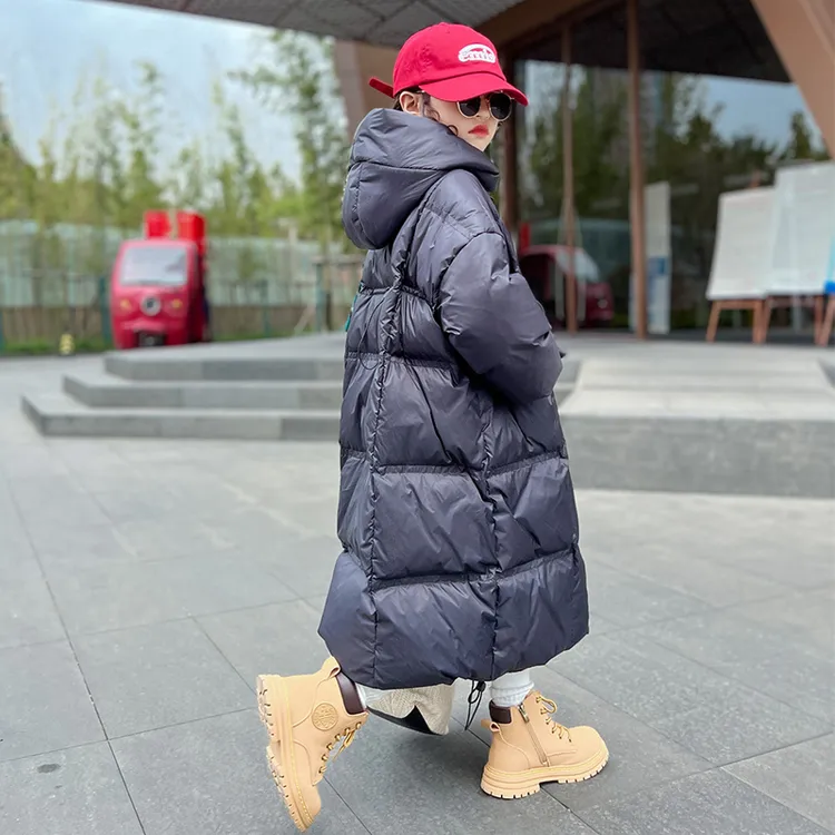 巴拉开门2025女童羽绒服加厚洋气过膝中长款大童冬季童装白鸭绒